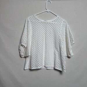Zara White Eyelet Puff Sleeve Top Size L Cotton